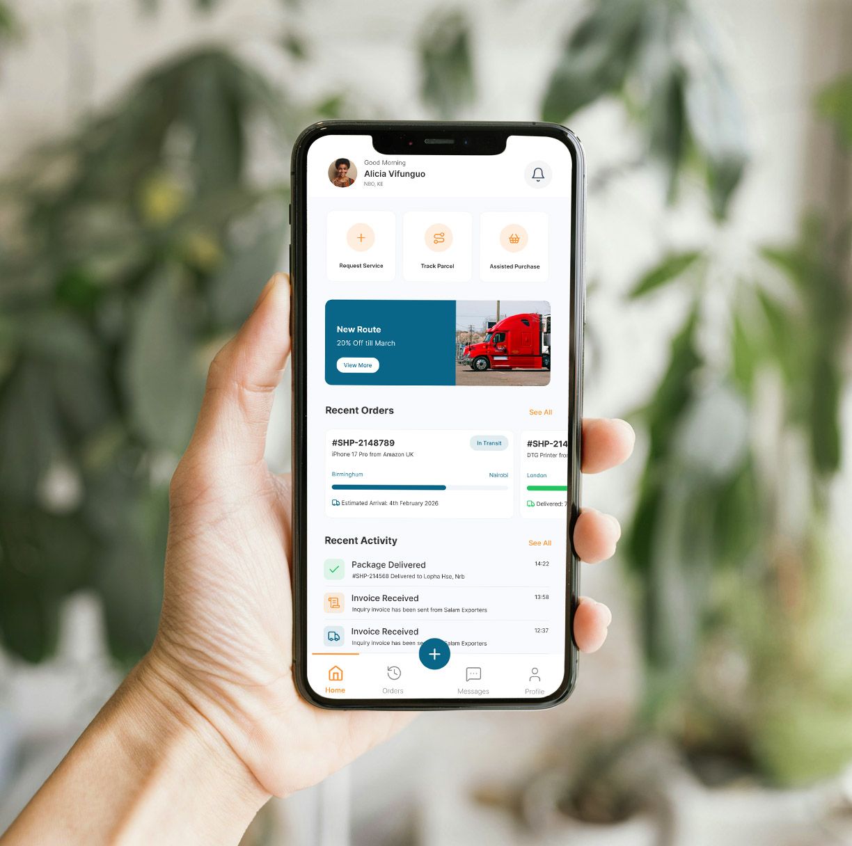 Download our app - phone on pedestal